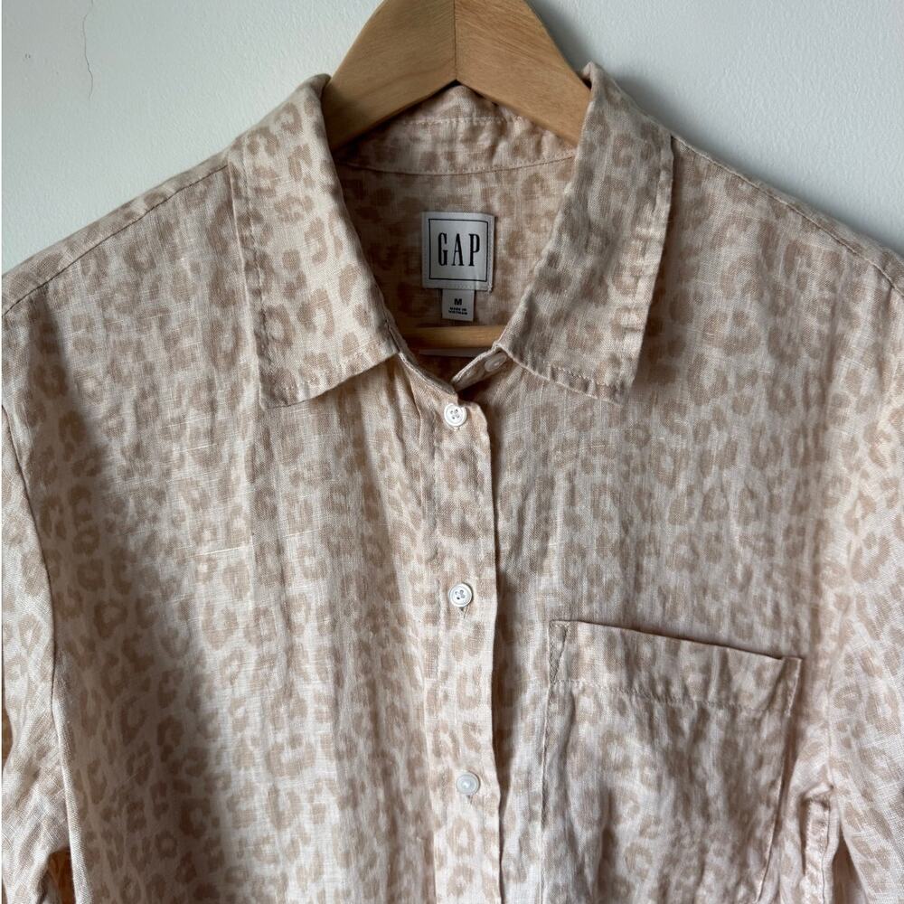 Gap 100% Linen Button Down Leopard Print Boyfrien… - image 4